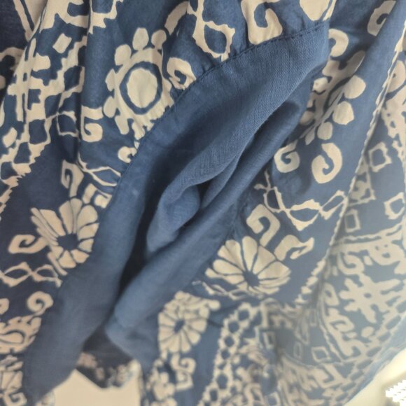 Caroline Constas Blue White Puff Sleeve Floral Aztec Geometric Lined Mini Dress - Picture 10 of 15